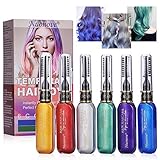 Haarkreide, Temporäres Haarfarbe, Haarfarbe Kamm, Dye Touchup Mascara, 6 Farben Ungiftig Haarfarbe, Perfektes Geschenk für Weihnachten, Geburtstag, Halloween, Festival, Party, Mädchen, F