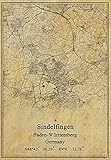 Leinwanddruck, Motiv: Deutschland-Sindelfingen Baden-Württemberg, Landkarte, Vintage, ungerahmt, Dekoration, Geschenk, 45,7 x 61