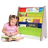 COSTWAY Kinder Bücherregal mit 4 Ablagefächern, Hängefächerregal Holz, Büchergestell, Zeitungsständer für Kinderzimmer (Natur)