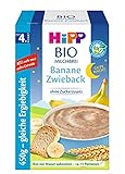 Hipp Bio-Milchbreie ohne Zuckerzusatz-Vorratspackung, nach dem 4. Monat, Gute-Nacht-Brei Banane Zwieback, 4er Pack (4 x 450 g)