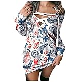 UNIQTA Damenmode Karierte Kleider Casual Weihnachtsdruck Schulterfrei Riemchen Langarm Pullover Kleid Stilvolle Neuheit Weihnachtsmann Weihnachtsbaum Print Partyk