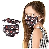 sweeyu 10/50 Stück Kinder Einweg Mundschutz Weihnachten Bunt mit Motiv 3-lagig Mode Maske Atmungsaktiv Staubdichte Multifunktionstuch Bandana Halstuch Lustig Mund und Nasenschutz S