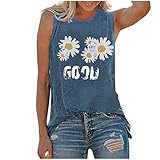Damen Mode Spitze elegant Frau ärmelloses ohne Positionierung kleines Gänseblümchen halb bedrucktes ärmelloses Strumpf-Jeans-Westentop für kurze Tanktops ermin und Tourismus gehörenig (F, XXL)