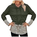ZZENOR Damen Hoodie Lässiger Kapuzenpullover mit Leopardenmuster Kordelzug Sweatshirts Tunika Lässig Farbblock Oberteile Slim Fit B