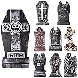 YAIKOAI 9 Stück Halloween Dekoration Grabstein, Rip Friedhof Hofschilder Dekor Simulation Halloween Grabstein mit Pfahl für Spukhaus Garten, Hof, Halloween Yard Dek