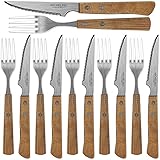 Steakbesteck mit Holzgriff 12tlg. Set Steakmesser Steakgabel Grillbesteck Messer Gabel Besteck
