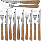 Steakbesteck mit Holzgriff 12tlg. Set Steakmesser Steakgabel Grillbesteck Messer Gabel Besteck