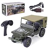 Mysta Ferngesteuerte Jeep, 2.4Ghz RC Offroad-Militär-LKW, 1:10 4WD Geländewagen mit Carport und Licht, Spielzeug für Kinder und Erw