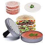 Burger Pattie Presse, mit 50 Blatt burger papier, Edelstahl Burgerpresse aus Aluguss für Leckere Hamburger Robustes grill zubehör, Spülmaschinenfeste Hamburger Presse - Grillzubehör Männer Geschenk