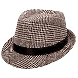 ZffXH Herbst Winter Trilby Fedora Hut gestreift Tweed Homburg Filz Jazz Cap Plaid Panama Gentleman Hut, braun, 58