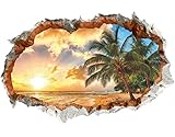 WandSticker4U®- 3D Wandtattoo SONNENUNTERGANG I Wandbild: 90x60 cm I Wandsticker Meer Strand Palm Insel Karibik Poster Fensterblick I Wand Deko für Wohnzimmer Schlafzimmer Küche Türaufkleb