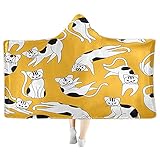 XXNO Tier-Katzen-Motiv-Decke, Zwillings-Decke, dicke warme Decke, Umhang, Decke, 190 x 150 cm, tragbar, mit Kapuze, für Sofa, Büro, Auto, R
