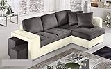 Dafne Italian Design Ecksofa 2-Sitzer mit Halbinsel rechts Kunstleder Creme Stoff Anthrazit (267 x 158 x 88 cm)