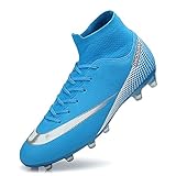 WOWEI Fußballschuhe Herren High Top Spike Cleats Outdoor Athletics Trainingsschuhe Fußball Stiefel,T2150 Blau,EU43