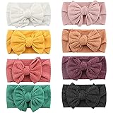 Makone Baby Stirnband, Stretchy Dot Haarband mit Bögen Pom Pom Bun 5,5 Zoll Big Hair Bow Stirnband für Säuglingsbabys - Mehrfarbig, 8er Pack