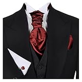 GASSANI (3er-Set Plastron Krawatten-Schal Breit, Weinrote Hochzeitskrawatte Gebunden Einstecktuch Manschettenknöpfe, Z. Hochzeitsanzug Weste Frack