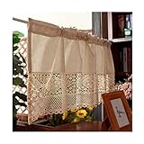 Siunwdiy Scheibengardinen küche Häkeln Vintage Beige Bistrogardinen Landhausstil Spitze Cafe Vorhang Baumwolle Leinen Kurzstore Gardine / 1 Stück,W100cm×H45