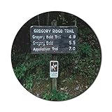 Runde Mausmatte, Appalachian Trail Mouse Pad für Computer, Foto von Gregory Ridge Trail Schild am Trailhead in Cades Cove, rundes, rutschfestes Gummi-Mousepad mit moderner Basis, Smaragd und dunkles T