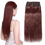 Elailite Clip in Extensions Echthaar doppelt Tressen dicke Volumen Haarverlängerung glatt 55cm 160g #33 Dunkelaub