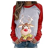 Dasongff Weihnachten Pullover Oversize Damen - Herbst mit Elch Schneeflocke Geschenk Jumper Fahsion Rundhals Langarm Herb