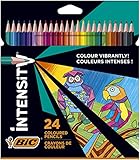 BIC Intensity Buntstifte, Dreikant-Aquarellstifte, Malstifte zum Malen in 24 Farben, im Karton Etui, Bruchsichere Mine & ohne H