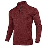 KEFITEVD Sport Pullover Herren mit 1/2 Zip Laufshirt Fleece Wander Jogging Oberteil Fahrrad Bekleidung Männer Outdoor Langarm Shirt Funktionsshirt Weinrot L