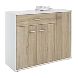 CARO-Möbel Kommode Estelle Sideboard Mehrzweckschrank,weiß/Sonoma Eiche mit 3 Türen und 1 Schublade, 88 cm b