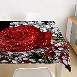 FANSU 3D Rose Tischdecke Wasserdicht Tischwäsche, Rechteckige Wasserabweisend Abwaschbar Tischtuch für Garten Küche Outdoor Esstisch Dekoration (140x260cm,Tau Rose)