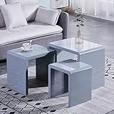 GOLDFAN graues Beistelltisch-Set aus 3 Tischen Hochglanz Couchtisch Multifunktional Wohnzimmer Holz Sofa Beistelltisch Set von 3 Couchtischen für Büromöbel (alle grau) Modern und stylisch G