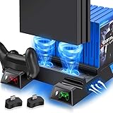 PS4 Vertical Stand, Multifunktional PS4 Standfuß Ständer Halter PS4 Lüfter für Playstation 4/PS4 Pro/Slim, All-in-one 3 Port USB 3.0 Hub PS4 Controller Ladesation PS4 Ständer Kühler 12 Spiele Lagerung