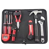 rosa Werkzeugset Handwerkzeug Kit Haushaltskit Home Installation und Wartung 16- teiliges Werkzeug Kit Combo Kit Grundlegende Haushaltswerkzeugkit mit Tragetasche Werkzeugkasten für Z