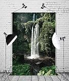 Loccor 1x1.5m Stoff Wasserfall Hintergrund Wald Berg Grün Landschaft Fotografie Hintergrund Kleiner Wandteppich Reise Geburtstag Party Dekorationen für Kinder Erwachsene Fotoshooting Studio R