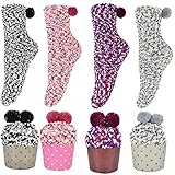 Pom Pom Cupcake Socken,kuschelige Flauschige Damensocken Flauschige Plüschsocken,cupcakes Design Mädchen Socken,4 Paar Lustige Kuchensocken,diy Geschenksocken Für Frauen M