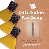 3 Stk Stifthalter, Stiftschlaufe, Pen-Loop, Pen-Holder selbstklebend für Notizbuch, Kalender, Klemmbrett, schwarz, transparentes Klebep