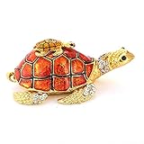 DAMAI STORE Mutter Und Kind Schildkröte Schmuckschatulle Set Mit Strass Home Wohnzimmer Büro Kreative Ornamente Emaille Lackiertem Metall Handwerk Geschenke (Farbe : Orange)