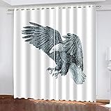 CQXXN Ösen Verdunkelungsvorhänge,Wärmedämmung gegen Kälte Blickdicht Vorhang 3D drucken,Wohnzimmer Schlafzimmer,Moderne dekorative,Einfachheit, Adler, Tier,2X 117x138