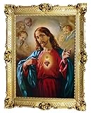 Lnxp Jesus Christus Engel Herz Gemälde Antik Barock Rahmen Künstler Bild Wandbild 70x90cm Kunstdrucke Gemälde Religiöse Bilder Kunst von Heiligen Heiligenbild Retro Repro für Home Büro Praxis Café