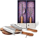 EZARC Gartenwerkzeug Set, 4-teiliges Gartengeräte Set Aus Rostfrei Edelstahl mit Holzgriff, Geschenkpaket Ink