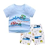 0-5Y Unisex Cartoon T-Shirt & Shorts Set Kleinkind Jungen und Mädchen Sommer Outfits Bequem Homewear Gr. 80, hellb