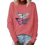 Geilisungren Weihnachten Tops Damen Langarm O-Ausschnitt Weinglas Druck Pullover Lustige T-Shirt Weihnachtsmuster T-Shirts Urlaub Casual Sweatshirt Übergroße B