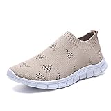 Xmiral Atmungsaktive Laufschuhe mit Weichem Boden for Damen Mädchen, Schnürbare Beiläufig, aus Fliegen Gewebte Mesh(40,Khaki)