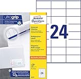 AVERY Zweckform 3475 Adressaufkleber (2.400 Klebeetiketten, 70x36mm auf A4, Papier matt, bedruckbare Absenderetiketten, selbstklebende Adressetiketten mit ultragrip) 100 Blatt, weiß