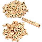 BUYGOO 201Pcs Buchstaben Holz Buchstabe Fliesen zum Spielen, Holzbuchstaben Holz Alphabet Fliesen aus Holz zum Basteln für Kinder Vorschule Bildung DIY Handwerk