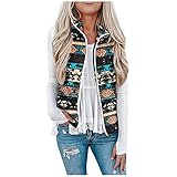 BIBOKAOKE Damen Weste mit Stehkragen Teddy Fleece Weste Jacke Herbst Warm Mantel Bunte Drucken Plüschjacke Ärmellos Sweatjacke Sweatshirt Weste mit Reissverschluss Leicht Outw