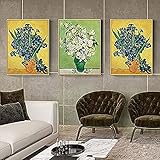 Bilddruck 3 Blätter von 50x70cm rahmenlose Van Gogh Meisterwerk Wandkunstdruck Retro Blume Nordic Poster Wandmalerei dekorative Leinwand M