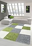 Shaggy Teppich Hochflor Langflor Teppich Wohnzimmer Teppich Gemustert in Karo Design Grün Grau Creme Größe 160x230