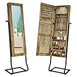 SRIWATANA Schmuckschrank, Massivholz, Standspiegel, Make-up, abschließbar, karbonisiertes Schw