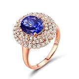 ANAZOZ Echtschmuck Damen Ring 18 Karat 750 Rosegold 2.09 Karat Tansanit 0.71 Karat Diamant Ehering Damen Solitärring Größe 53 (16.9) AN1227