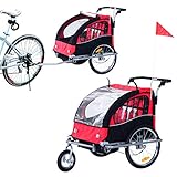 HOMCOM 360° Drehbar Kinderanhänger 2 in 1 Fahrradanhänger Jogger Rot-Schw