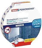 tesa Powerbond MIRROR - Doppelseitiges Montageband zur Fixierung von Spiegeln - Feuchtigkeitsbeständiges Klebeband für Bad und Dusche - 5 m x 19